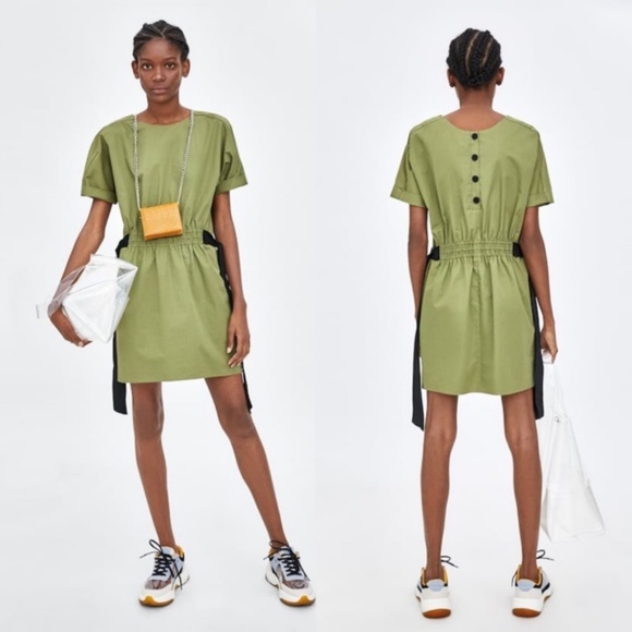 Zara Collection Contrast Ties Army Button Dress - Picture 2 of 8